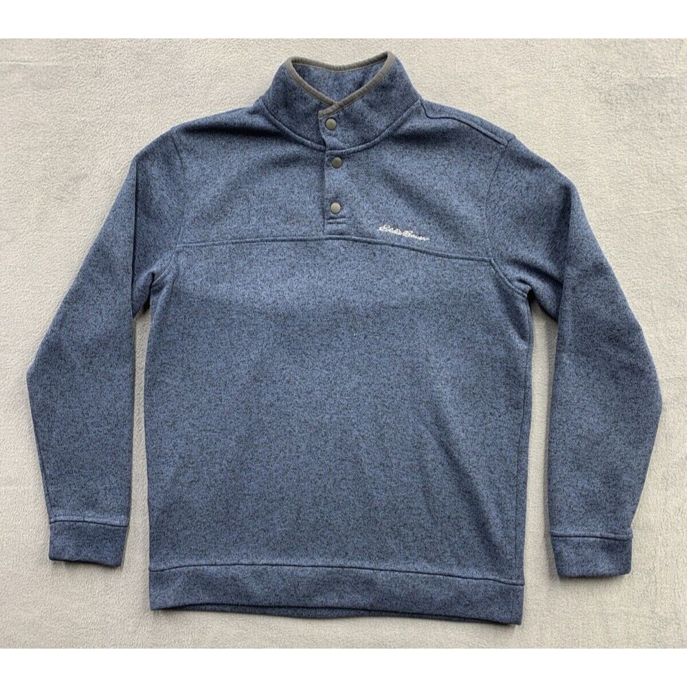 Eddie Bauer Sweater Adult Men Large Dark Blue Fleece Henley Pullover Snap Button
